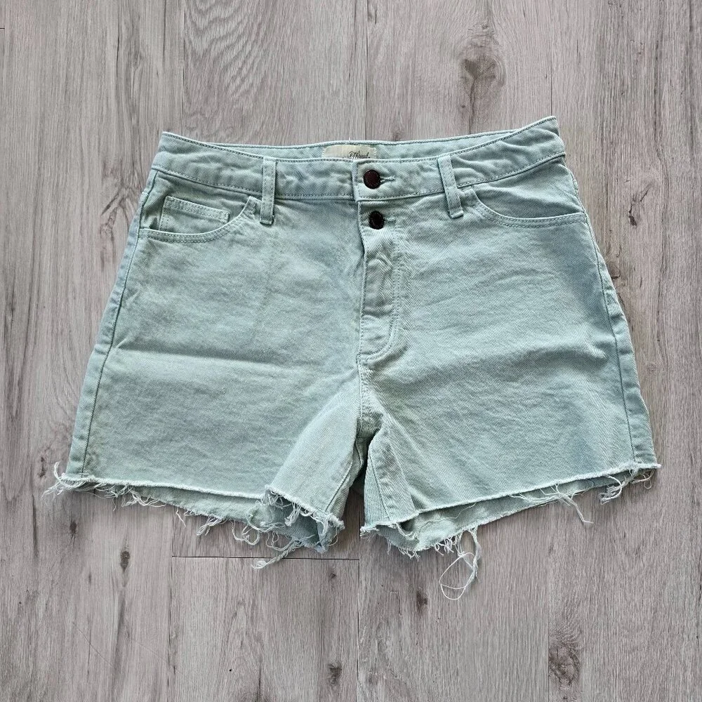 universal thread | pastel mint green monochrome cut-off denim shorts | WMS 6